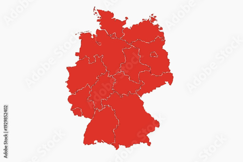 Germany Map Red Vector Silhouette Administrative Divisions