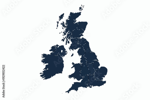 UK Map Navy Blue Vector Silhouette with Internal Borders