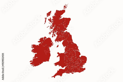United Kingdom Map Red Vector Silhouette Administrative Boundary