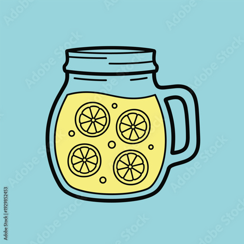 Lemonade in Mason Jar with Lemon Slices.