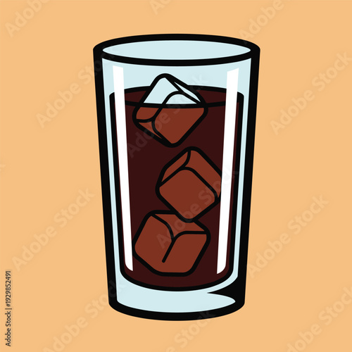 Glass of Dark Liquid with Ice Cubes.