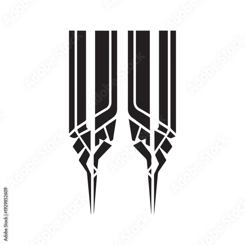 Car hood racing stripes vector design. Auto vinyl decal sticker set. Tribal graphic side body kit decoration. Black abstract vehicle livery branding elements.
