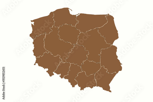 Poland Map Silver Grey Vector Silhouette Administrative Borders