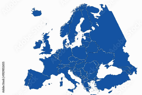 Europe Map Euro Blue Vector Silhouette Administrative Boundary