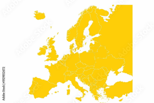 Europe Map Vibrant Yellow Vector Silhouette Country Borders