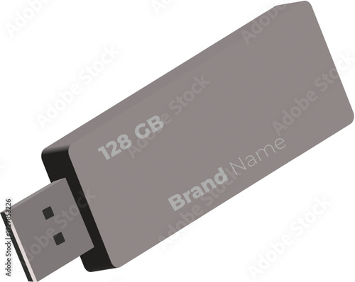 3D USB Flash Drive Isolated on White Background – Realistic Portable Data Storage Device