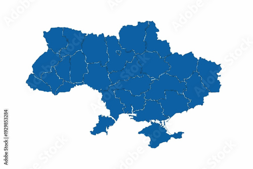Ukraine Map Azure Blue Vector Silhouette Regional Borders