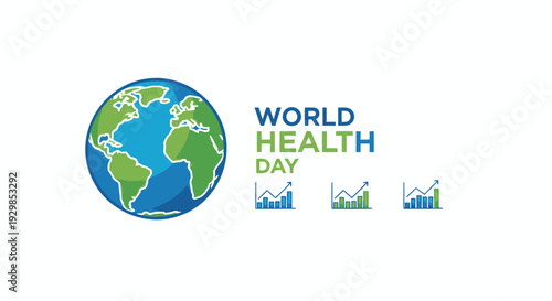 World health day global awareness illustration with earth and health statistics graphs
