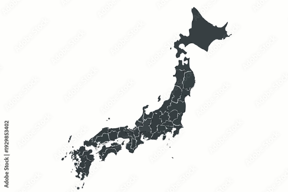 Obraz premium Japan Map Dark Charcoal Vector Silhouette Administrative Borders
