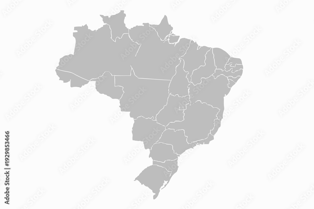 Fototapeta premium Brazil Map Light Grey Vector Silhouette State Borders