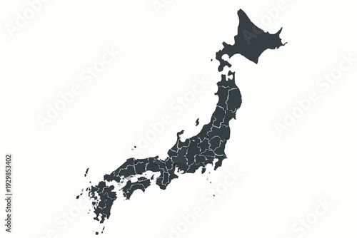 Japan Map Dark Charcoal Vector Silhouette Administrative Borders