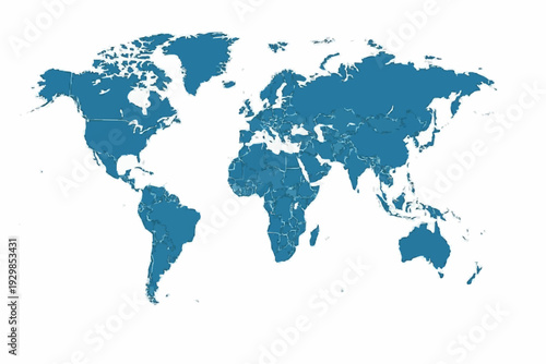 World Map Ocean Blue Vector Silhouette Country Boundaries