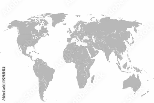 World Map Light Grey Vector Silhouette Country Borders
