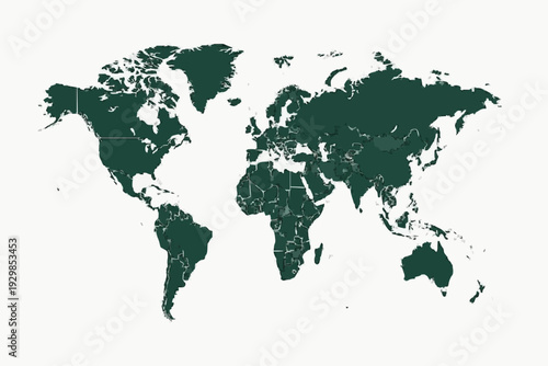 World Map Forest Green Vector Silhouette Administrative Borders