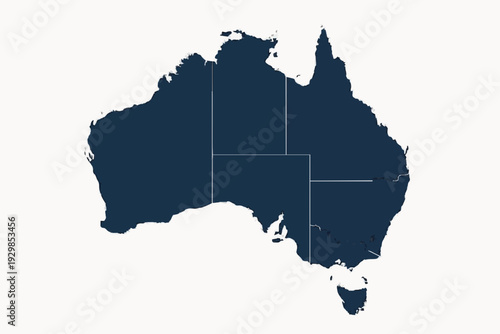 Australia Map Navy Blue Vector Silhouette Administrative Map