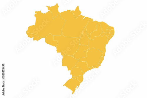 Brazil Map Yellow Vector Silhouette State Administrative Borders
