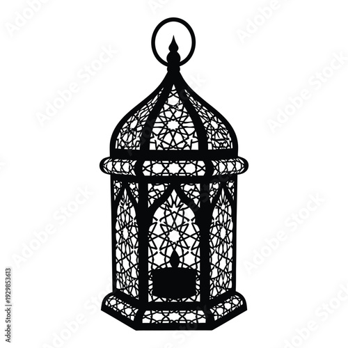 Ornate Islamic lantern silhouette, traditional Ramadan decoration, vector