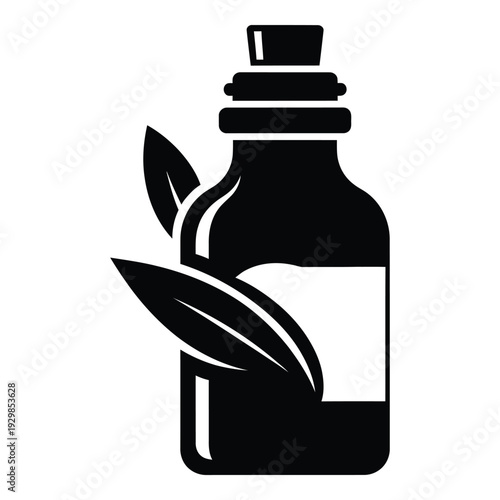 Bottle with leaves, representing natural essence or herbal medicine