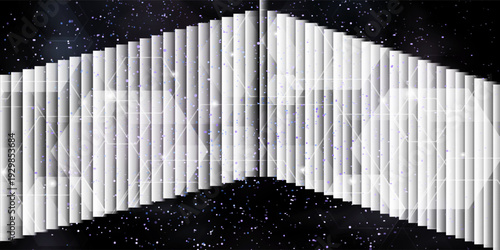 Futuristic Black and White 3D Wave Line Pattern with Particle Effect