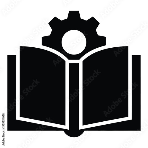 Open book icon with a gear, representing technical education or manual