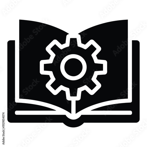 Open book with gear icon, illustrating technical manual or instruction