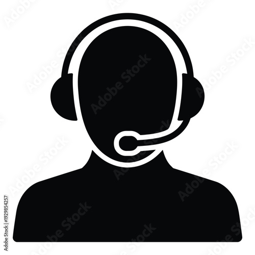Silhouette of person with headset and microphone, support icon