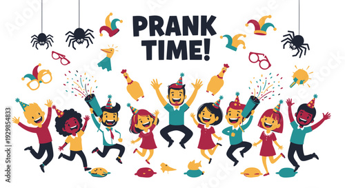 Set of colorful prank party illustrations vector