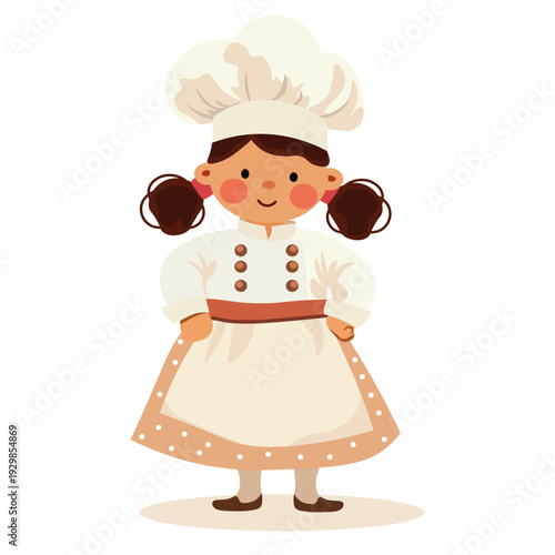A girl chef in a hat with no background