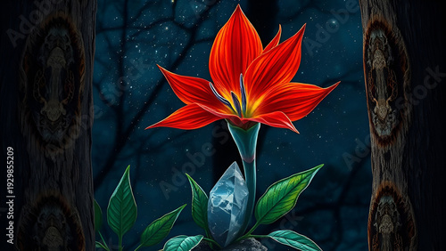 Fire flower and crystals
