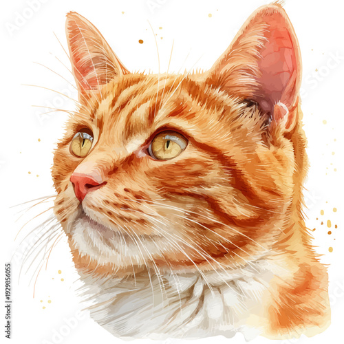 watercolor of Cat, isolated on a white background.
