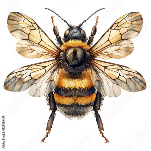 Bumblebee, clipart vector in watercolor style with flowing brushwork, isolated on a white background.