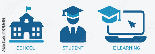 Flat Education Vector Icon Pack School Student Elearning