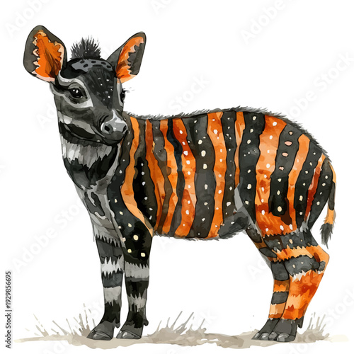 Brazilian Tapir, clipart watercolor vector, isolated on a white background.