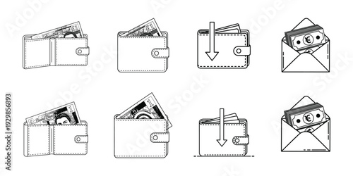 Eight different views of folding an origami envelope