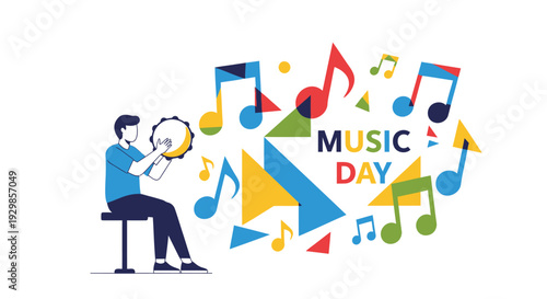 Vector illustration of man playing trumpet on Music Day