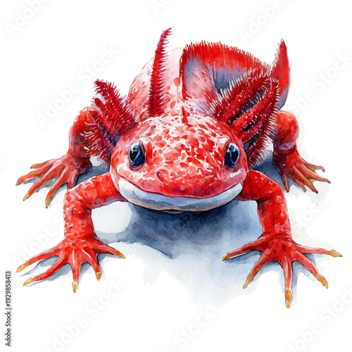 Axolotl, illustration watercolor with dynamic strokes and balanced color harmony, isolated on a white background.