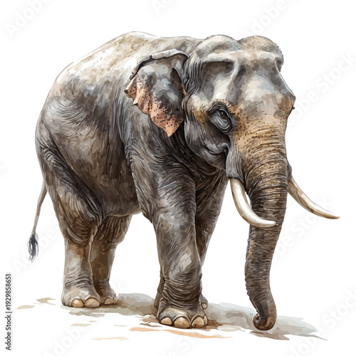 watercolor of Asian Elephant, vector clipart, isolated on a white background.