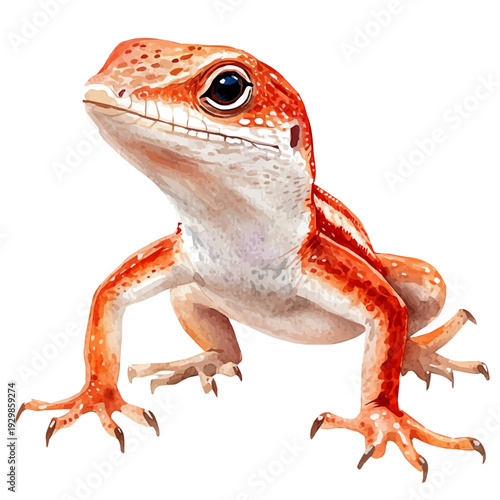 Anole Lizard, refined watercolor illustration with luminous tones and soft layered brushwork, isolated on a white background.