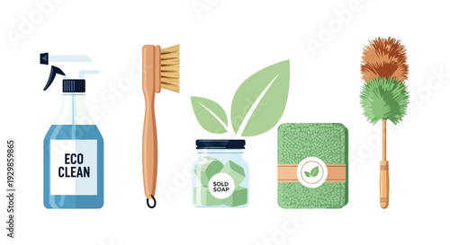 Eco-friendly cleaning supplies and natural products for a sustainable home.