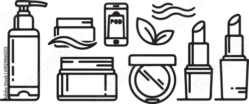 Cosmetic Skincare Makeup Icons Line Art Vector Set for Beauty Packaging Design