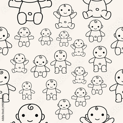 Adorable hand-drawn cartoon baby pattern for children's designs and textile prints