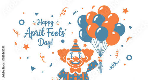Vector illustration of clown holding balloons for April Fools' Day