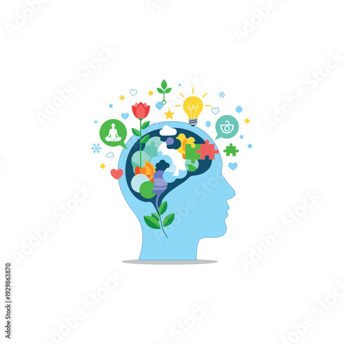 Human Head with Creative Ideas and Innovations Emerging from the Brain.