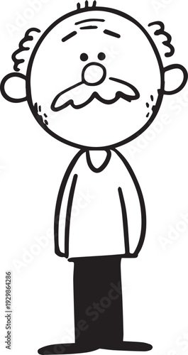 Hand Drawn Old Man Black and White Avatar Illustration in Minimal Line Art Style Design