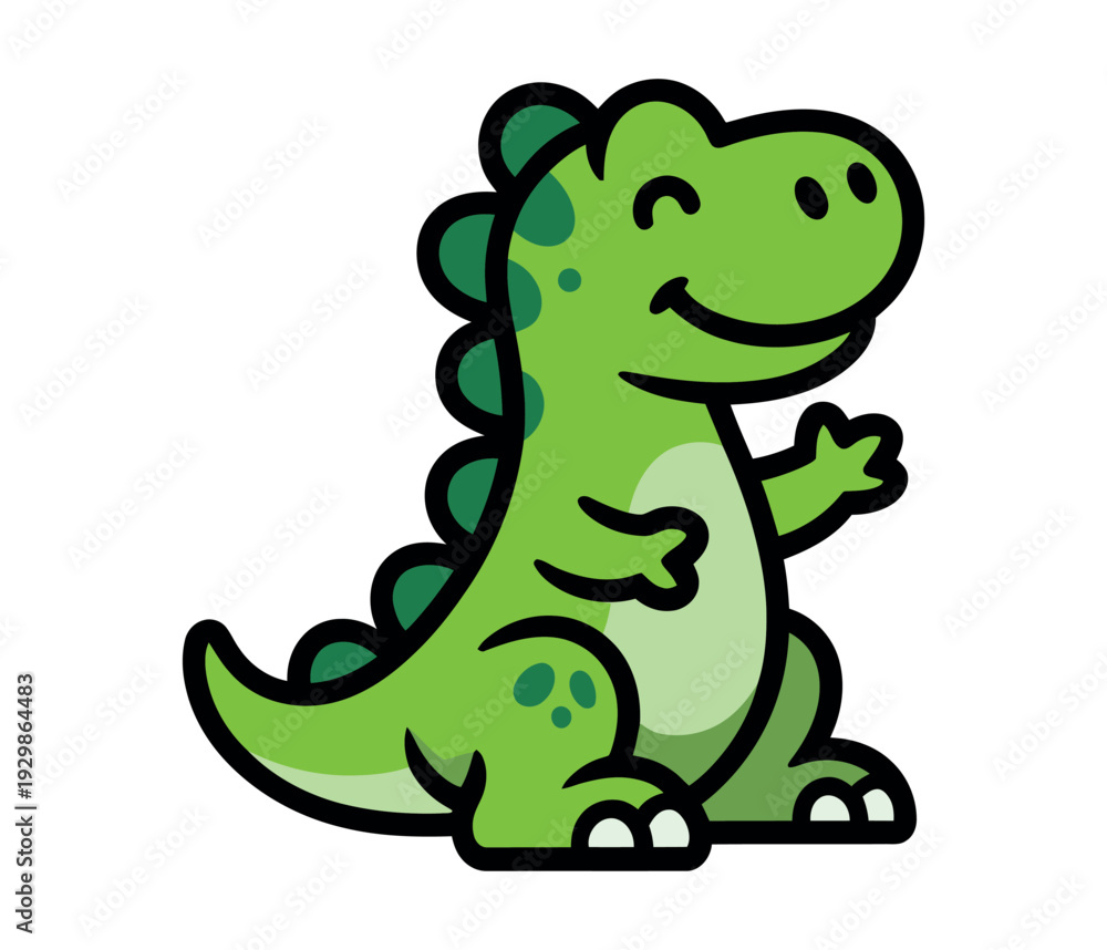 Fototapeta premium A cute cartoon dinosaur with a big smile and green scales on a white background