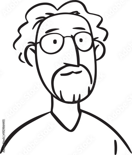 Hand Drawn Old Man Black and White Avatar Illustration in Minimal Line Art Style Design
