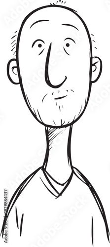 Hand Drawn Old Man Black and White Avatar Illustration in Minimal Line Art Style Design