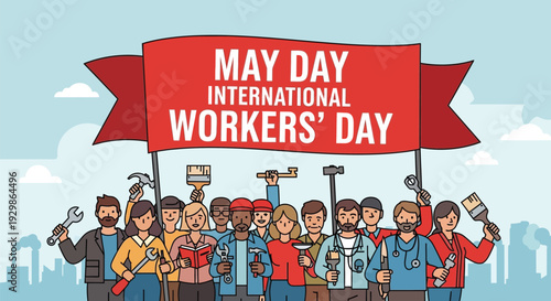 International Workers' Day Celebration with Diverse Group of People.