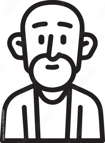 Hand Drawn Old Man Black and White Avatar Illustration in Minimal Line Art Style Design