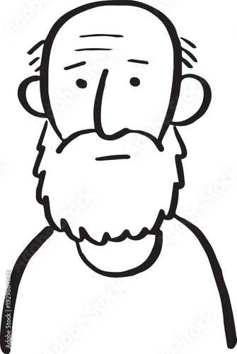 Hand Drawn Old Man Black and White Avatar Illustration in Minimal Line Art Style Design